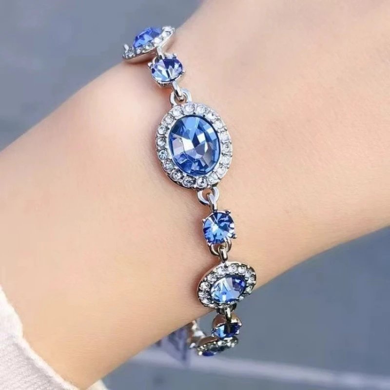 Women's Crystal Halo Link Bracelet with Adjustable Closure