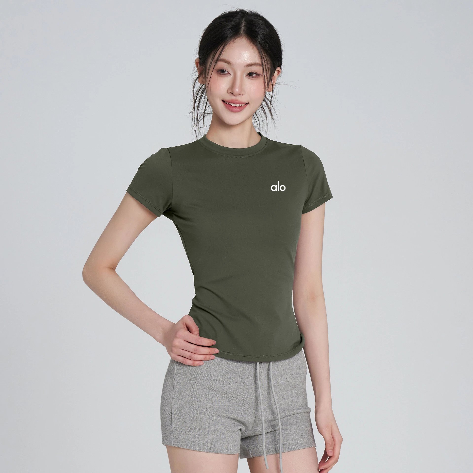 Alo Yoga Women's Olive Green Wide Leg Lounge Pants with Elastic Waistband