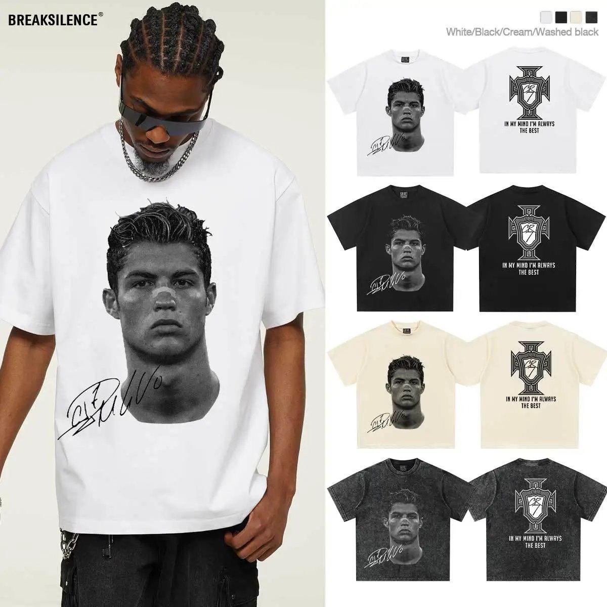 Breaksilence Cristiano Ronaldo Portrait Graphic Oversized T-Shirt