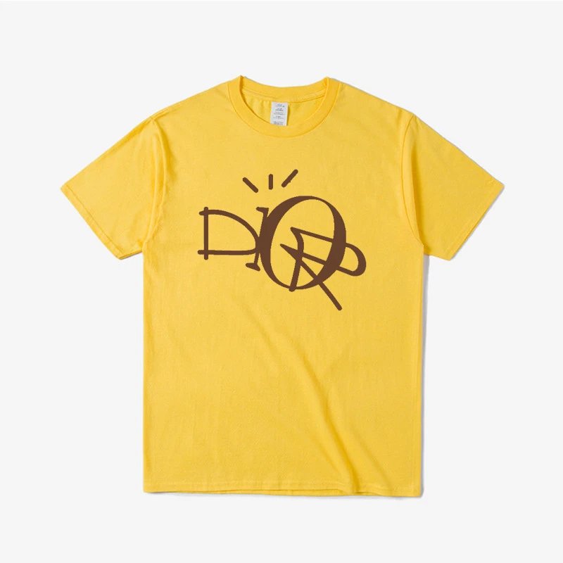 Dior Yellow Short Sleeve T-Shirt with Brown Abstract Graphic