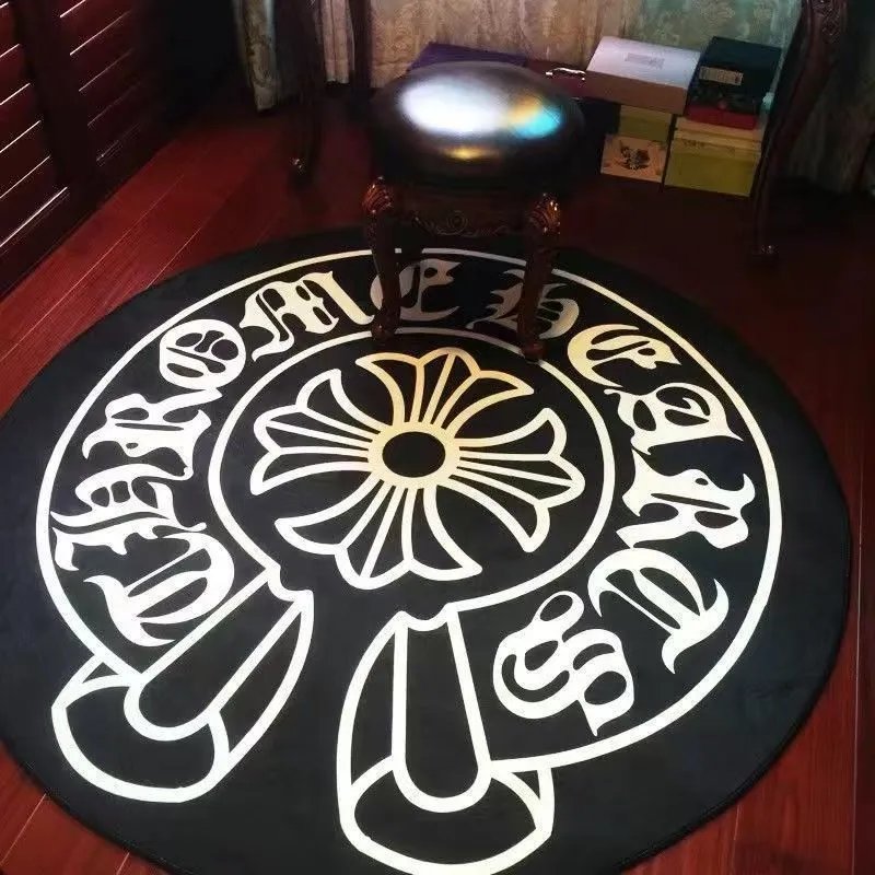 Round Printed Area Rug with Floral Gothic and Geometric Patterns
