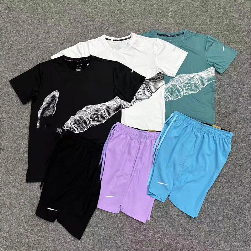 Nike Men's Dri-FIT Running System Bone Graphic T-Shirt and Shorts Set
