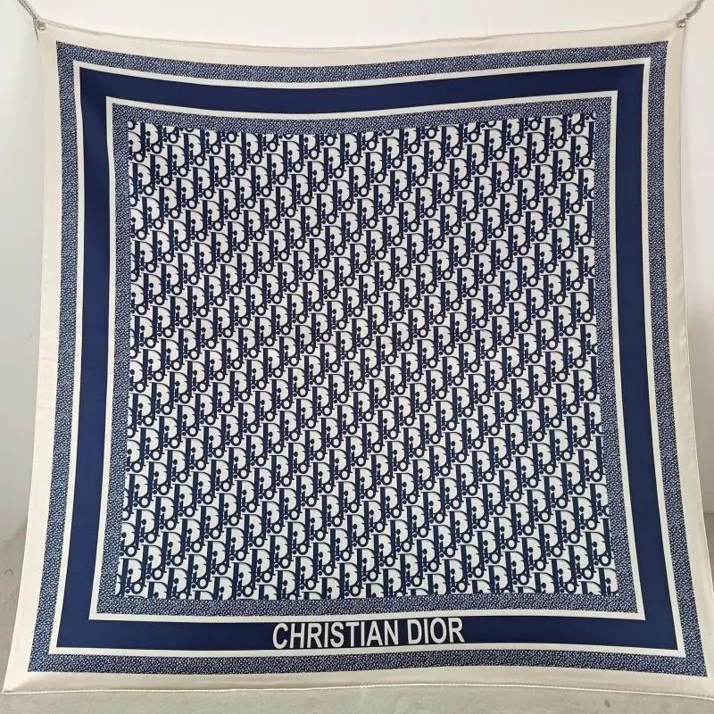 Dior Oblique Square Silk Scarf Navy and White