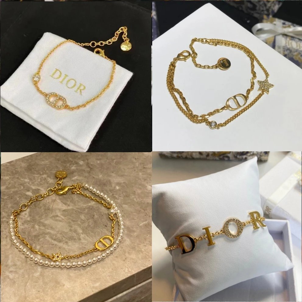 Dior Gold Tone Chain Bracelet with CD Logo and Charms