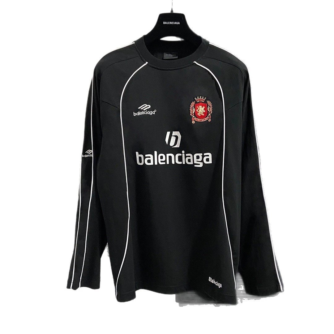 Balenciaga Black Long Sleeve Soccer Jersey with White Piping