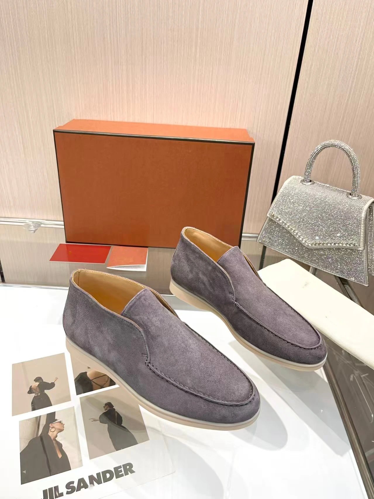 Jil Sander Men's Suede Slip-on Sneakers with Round Toe