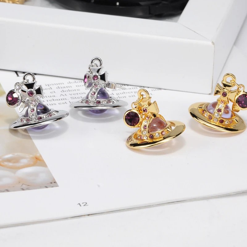 Crystal Encrusted Planet Orb and Cross Drop Earrings