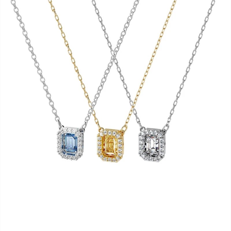 Swarovski Millenia Octagonal Step Cut Blue Crystal Halo Pendant Necklace