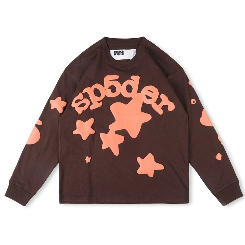 Sp5der Graphic Long Sleeve T-Shirt with Star and Web Prints