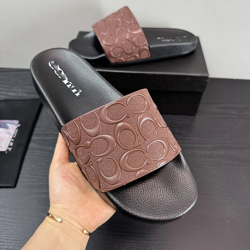 Coach Women's Slide Sandals with Embossed Signature C Logo Strap
