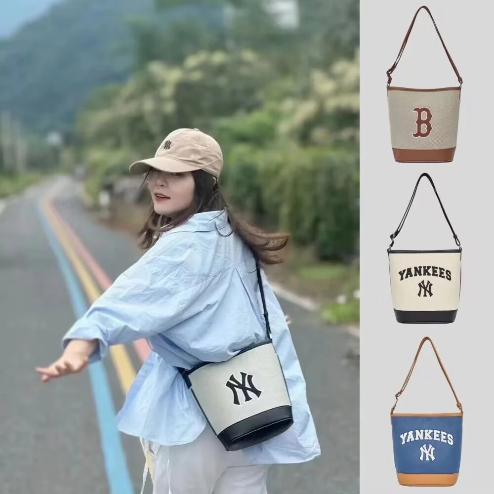 MLB New York Yankees Logo Canvas Bucket Crossbody Bag