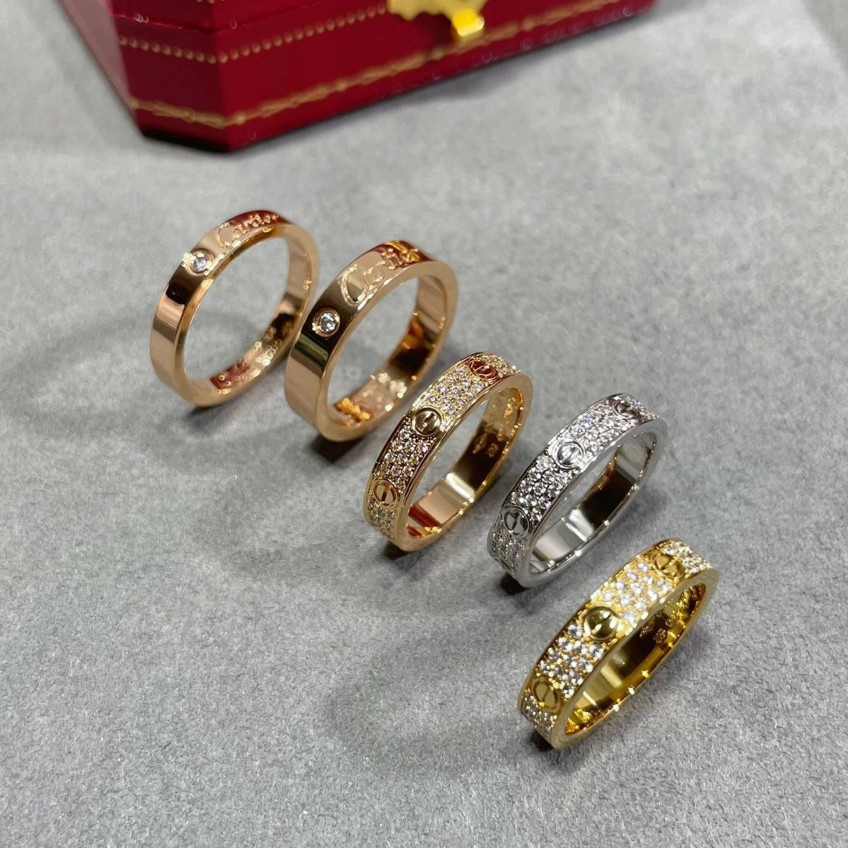 Cartier Love Band Ring with Paved Diamonds and Screw Motif