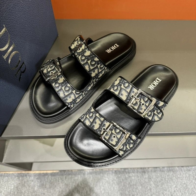 Dior Men's Double Strap Slide Sandals with Adjustable Buckles