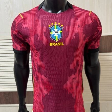 Men's Red Patterned Brazil National Team Soccer Jersey