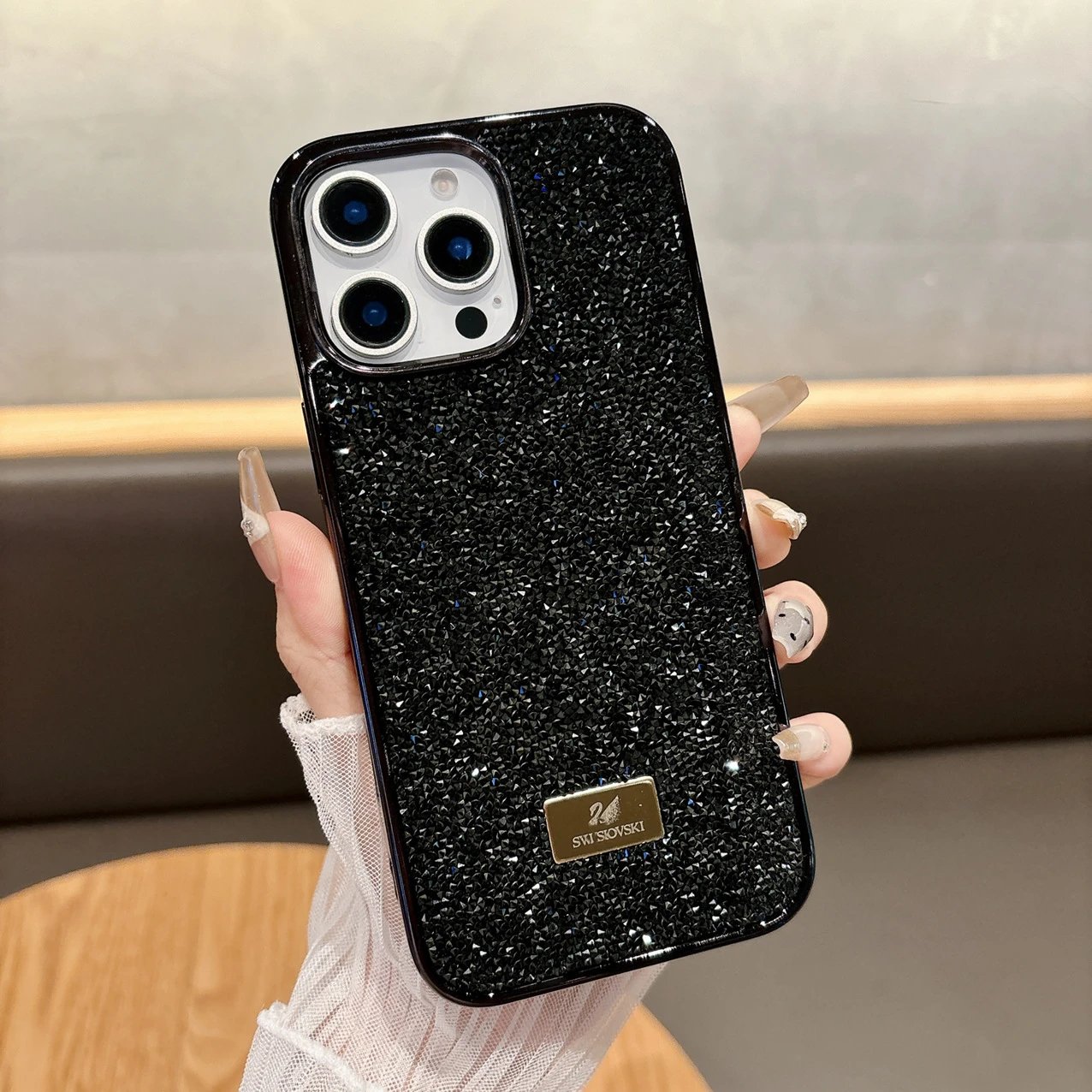 Swarovski Glitter Smartphone Case with Metal Logo Plaque