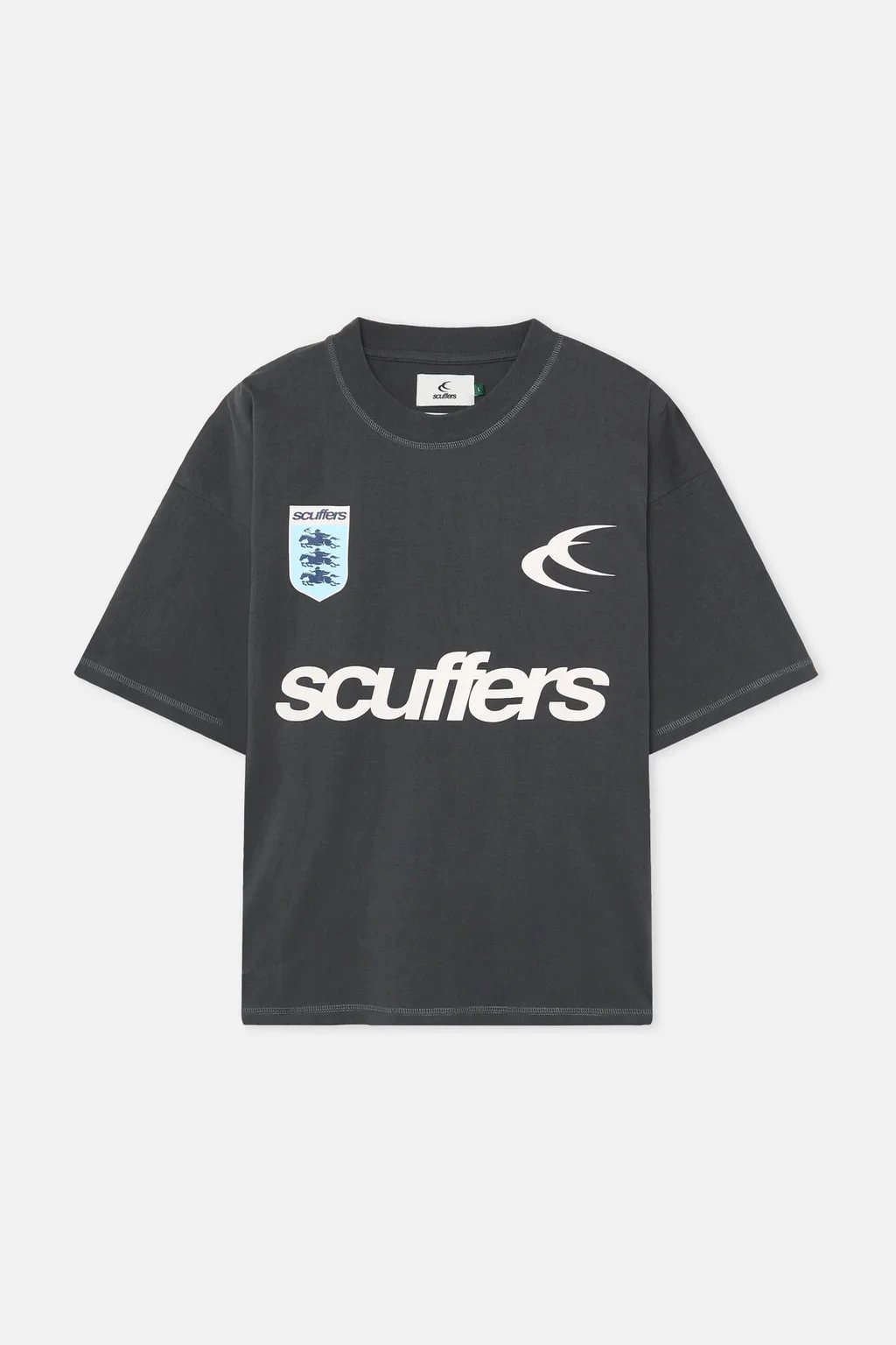 Scuffers Dark Grey Oversized Graphic T-Shirt with Crest Logo