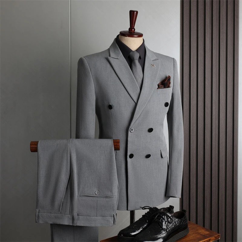 Men's Slim Fit Double-Breasted Two-Piece Suit Set