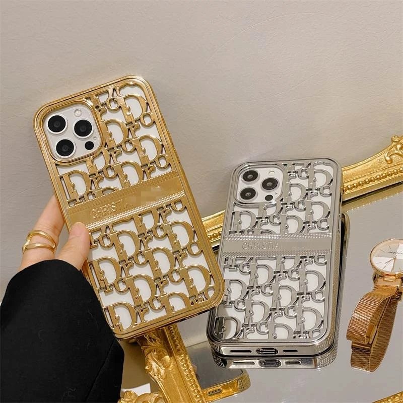 Dior Metal Cutout Phone Case with Repeating CD Motif