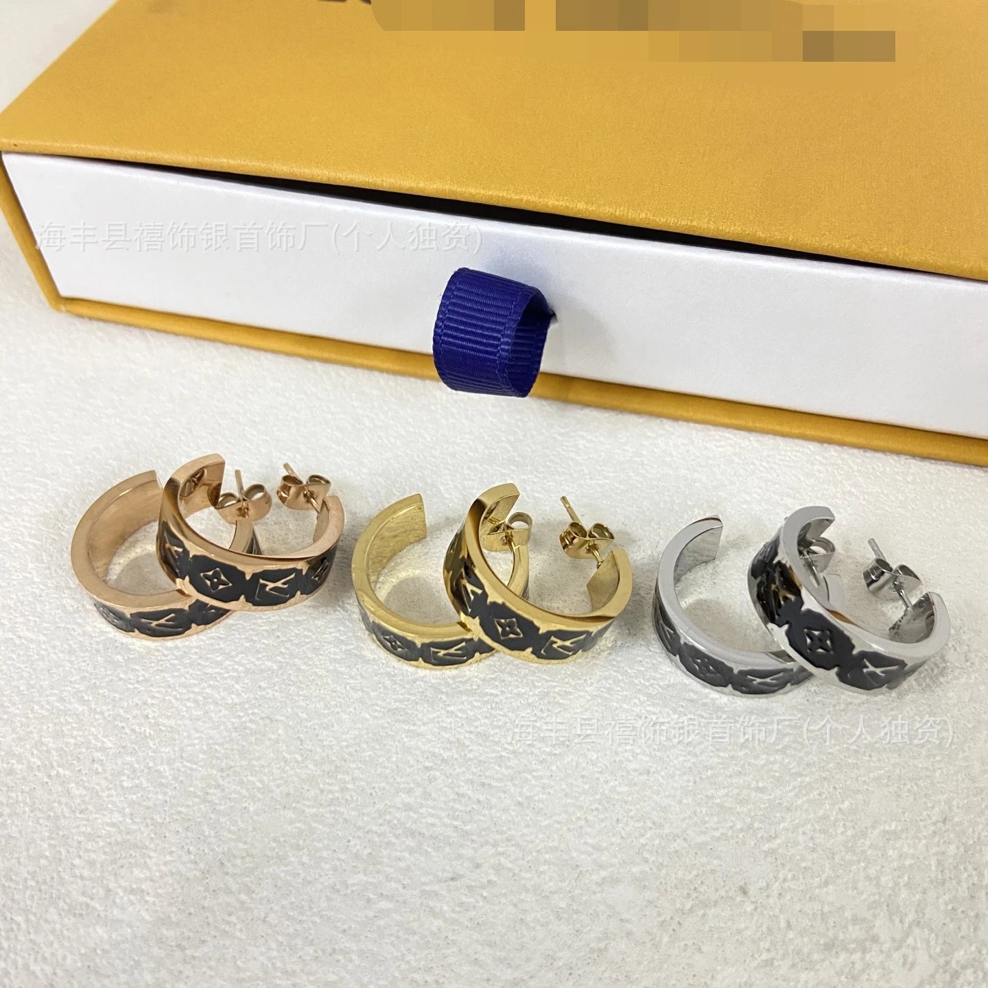 Louis Vuitton Monogram Enamel Hoop Earrings in Gold and Silver Tones