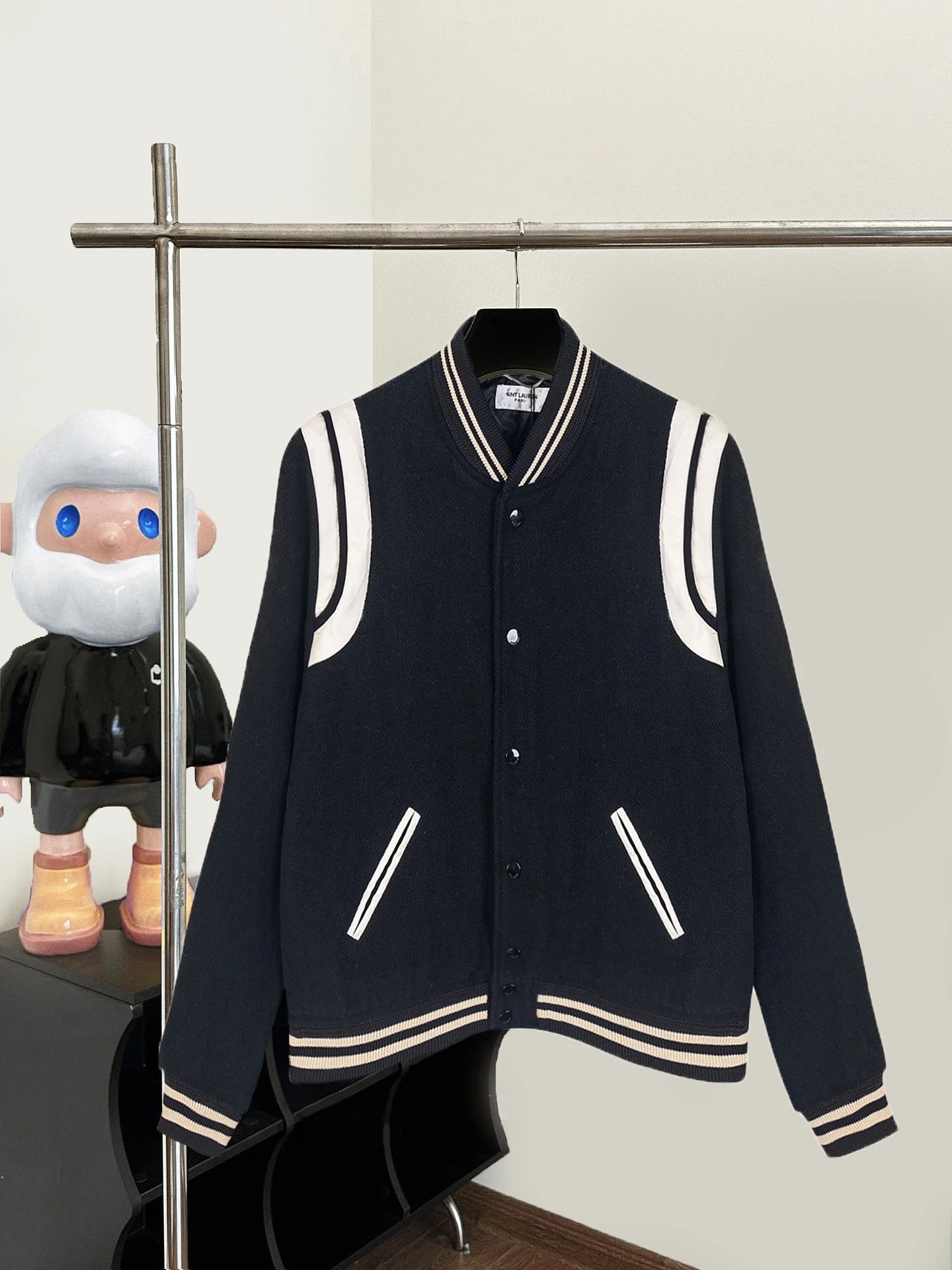Men's Knit Varsity Jacket with Contrast Shoulder Stripes