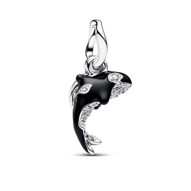 Pandora Sterling Silver Whale Shark Dangle Charm with Black Enamel