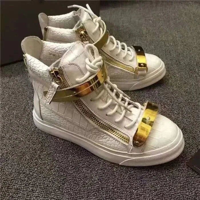Giuseppe Zanotti High-Top Sneakers With Gold Buckle And Side Zipper