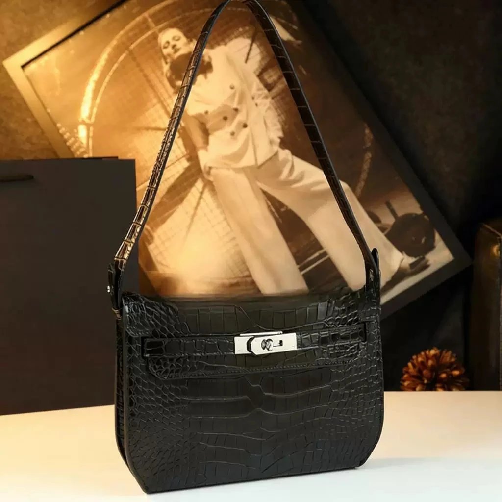 Herm&egrave;s Black Crocodile Embossed Mini Kelly II Underarm Bag