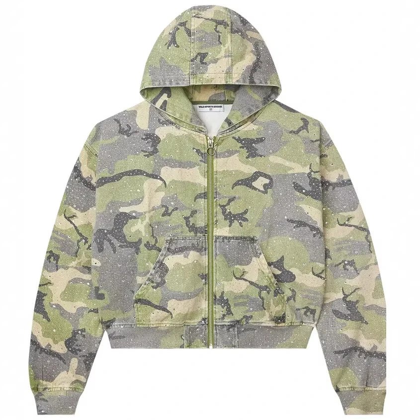 Wild Spirits Division Camouflage Rhinestone Zip-Up Hoodie