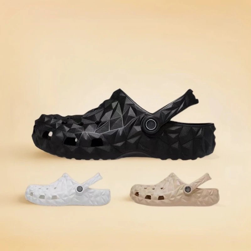 Unisex Geometric Faceted Clog Sandal with Adjustable Strap