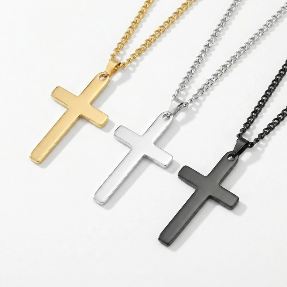 Men's Minimalist Cross Pendant Necklace on Curb Chain