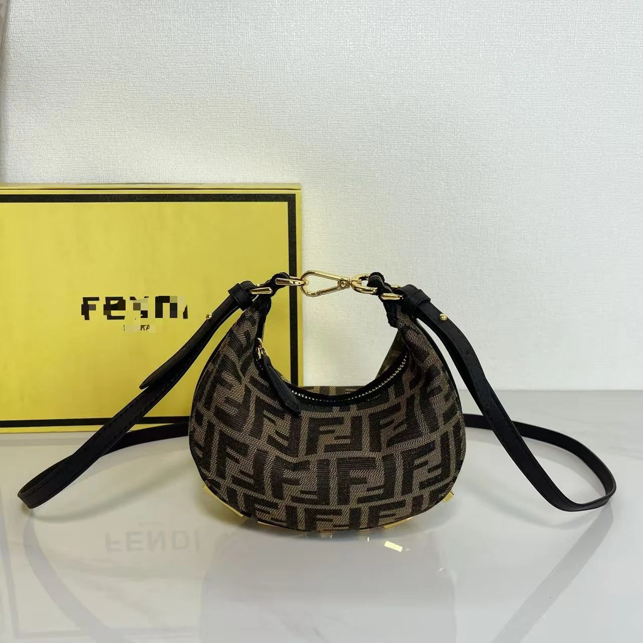 Fendi Baguette Hobo Shoulder Bag with Gold Hardware