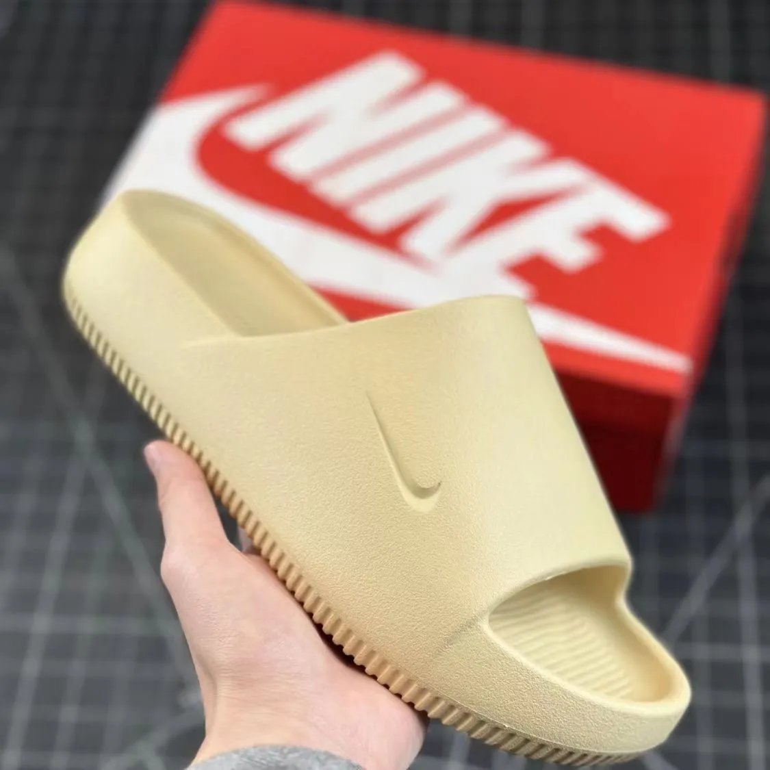 Nike Platform Slide Sandal with Ribbed Sole and Molded Swoosh