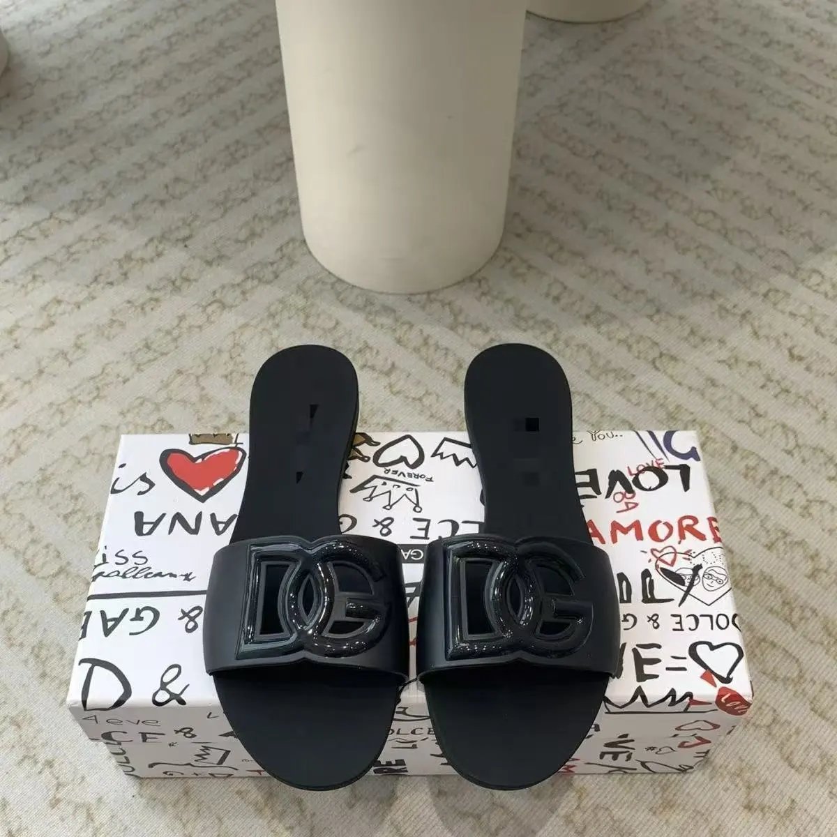 Dolce & Gabbana DG Logo Rubber Slide Sandals