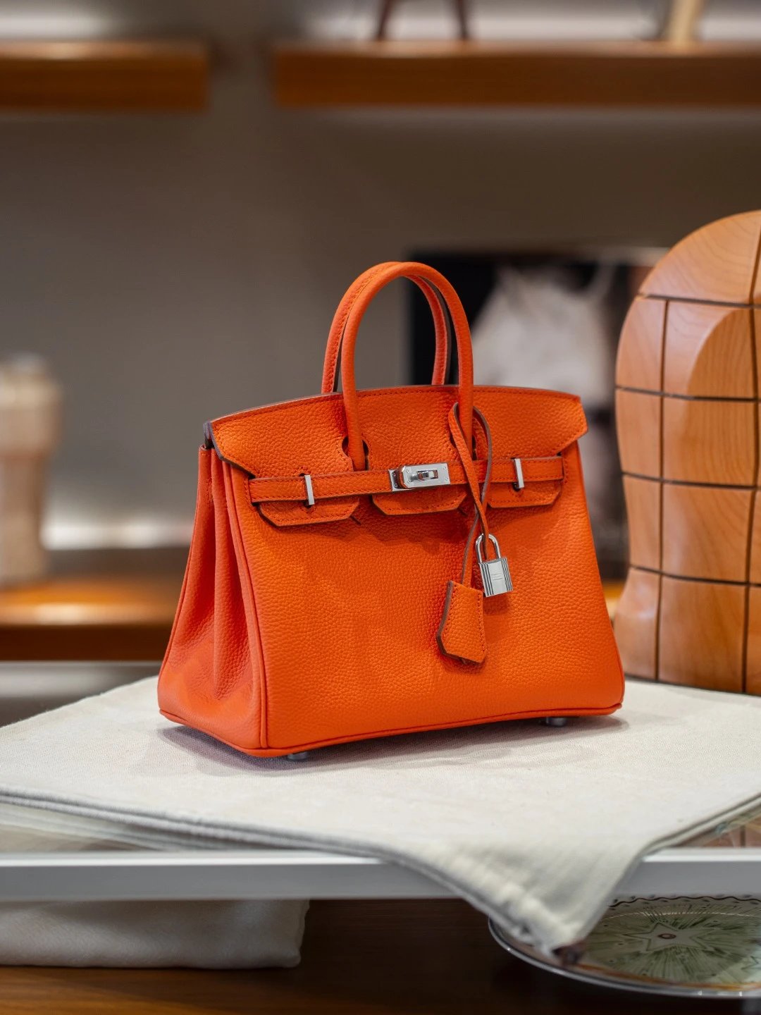 Herm&egrave;s Birkin Top Handle Bag in Textured Leather with Turn-Lock Closure
