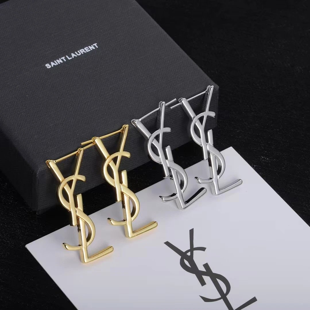 Saint Laurent YSL Monogram Logo Drop Earrings