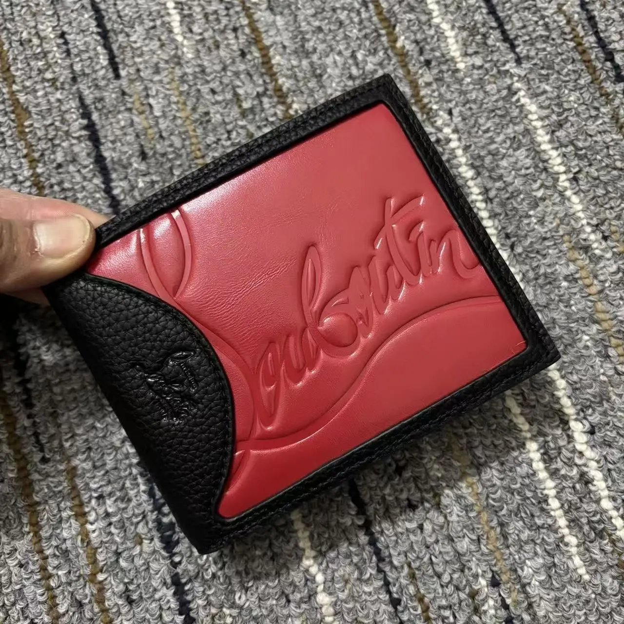 Christian Louboutin Red and Black Leather Bifold Wallet with Embossed Logo