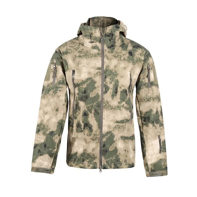 Men's Tactical Hooded Softshell Jacket with Multiple Zippered Pockets