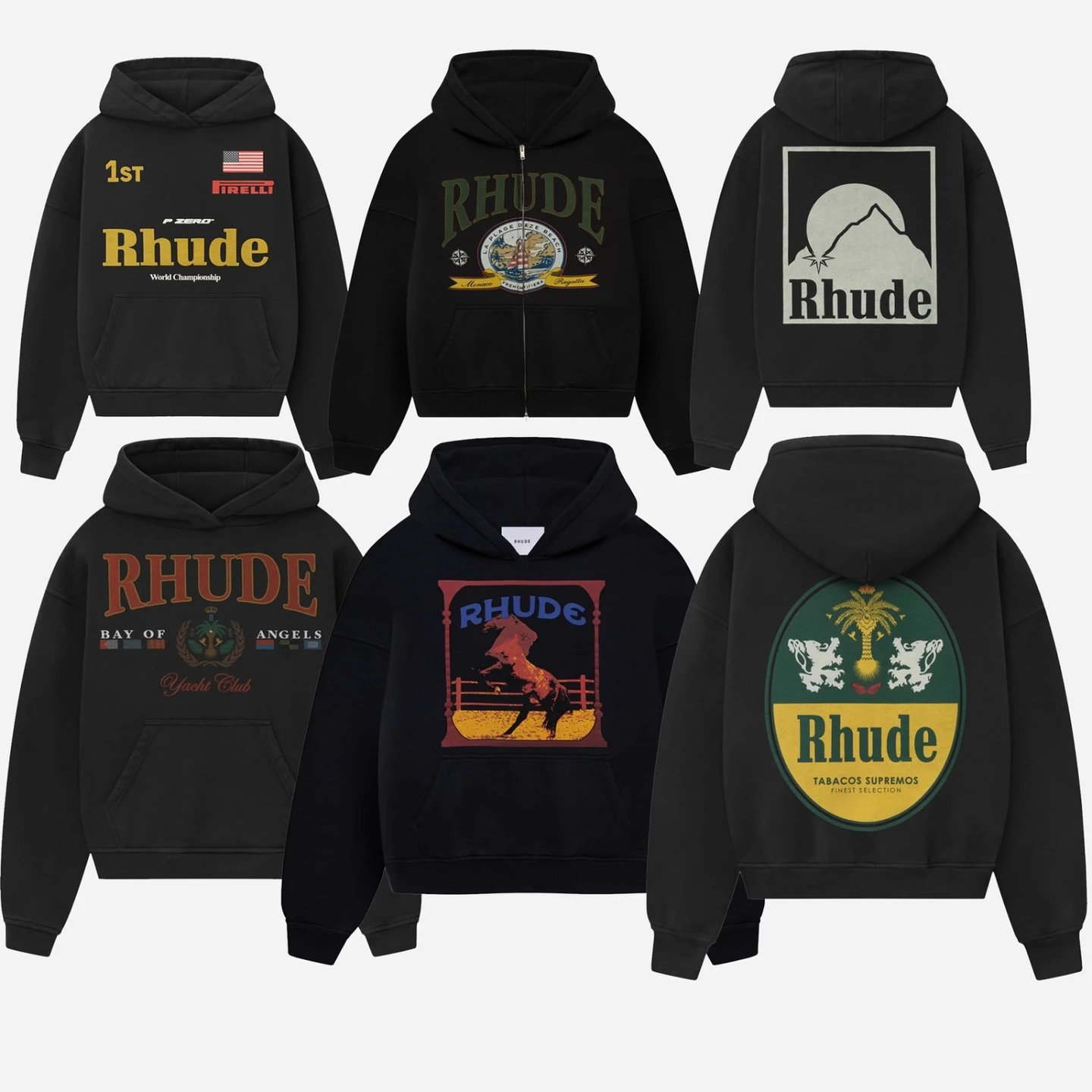 Rhude Black Graphic Print Pullover Hoodie