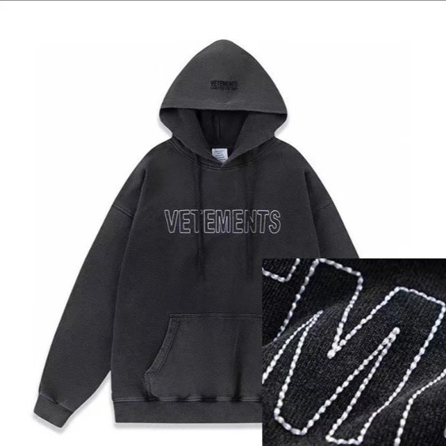 Vetements Black Washed Oversized Hoodie with Outline Logo