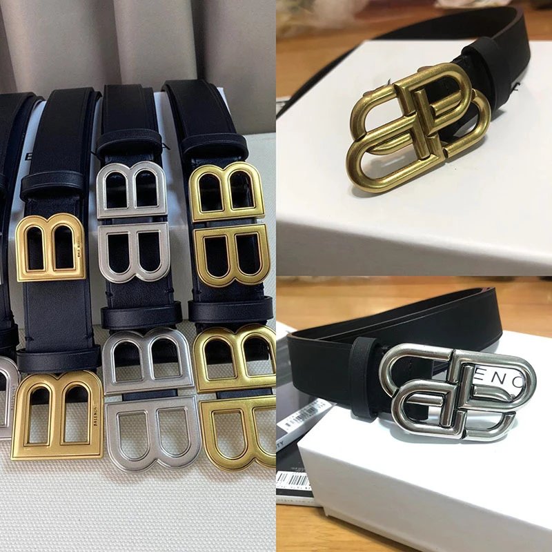 Balenciaga Black Leather Belt with Signature BB Logo Buckle
