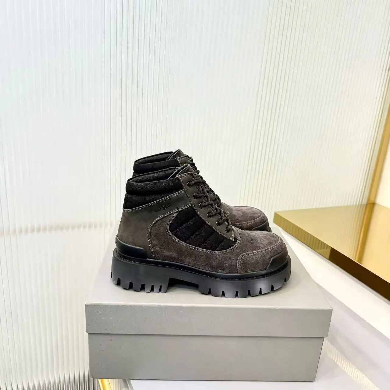 Balenciaga Strike Distressed Suede Combat Boots