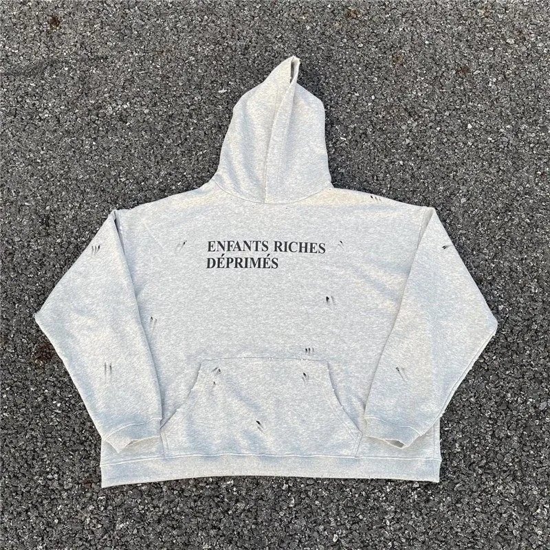 Enfants Riches D&eacute;prim&eacute;s Distressed Pullover Hoodie with Back Text