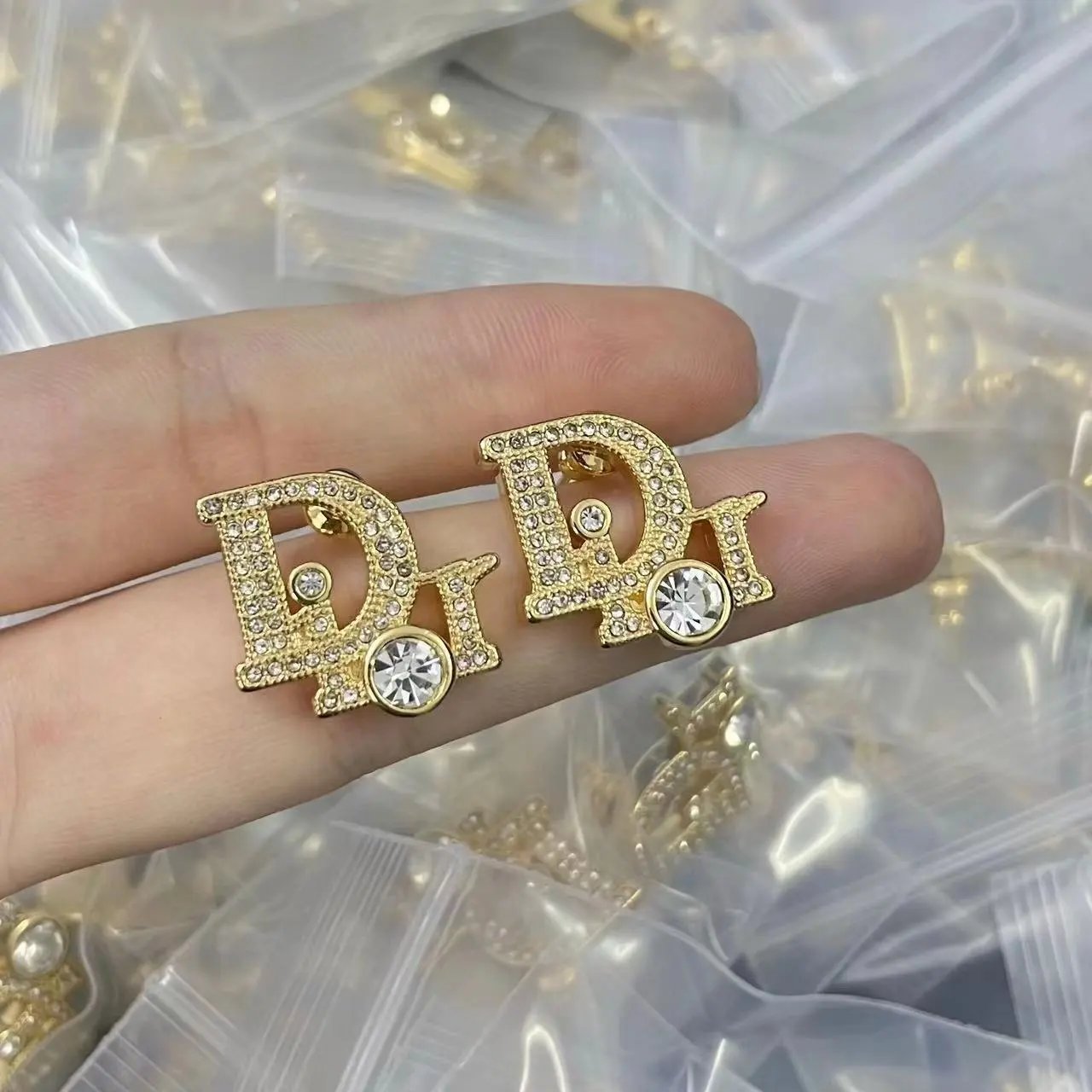 Assorted Gold Tone Crystal Letter Bee Pearl Sunflower Fashion Stud Earrings