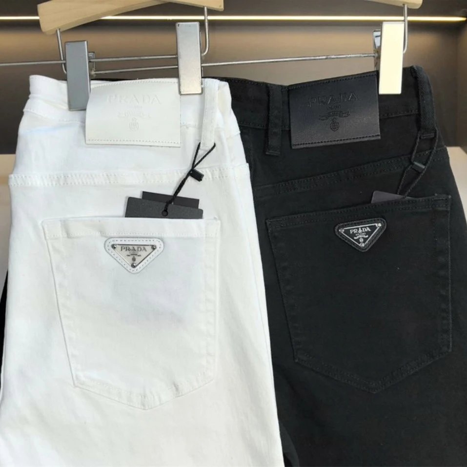 Prada Men's Denim Jeans with Triangle Logo Back Pocket