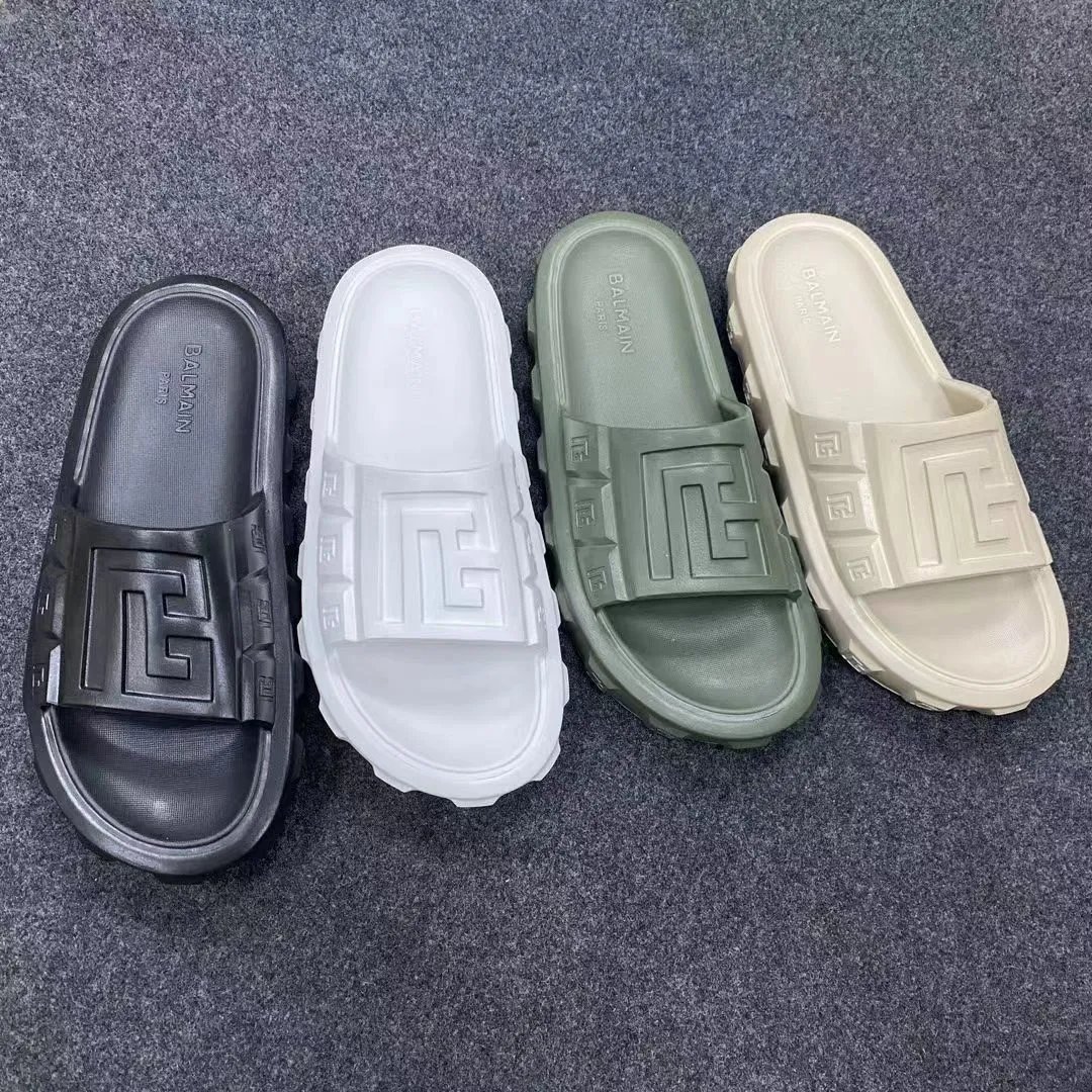 Balmain Men's Rubber Slide Sandals with Embossed Logo and Chunky Sole