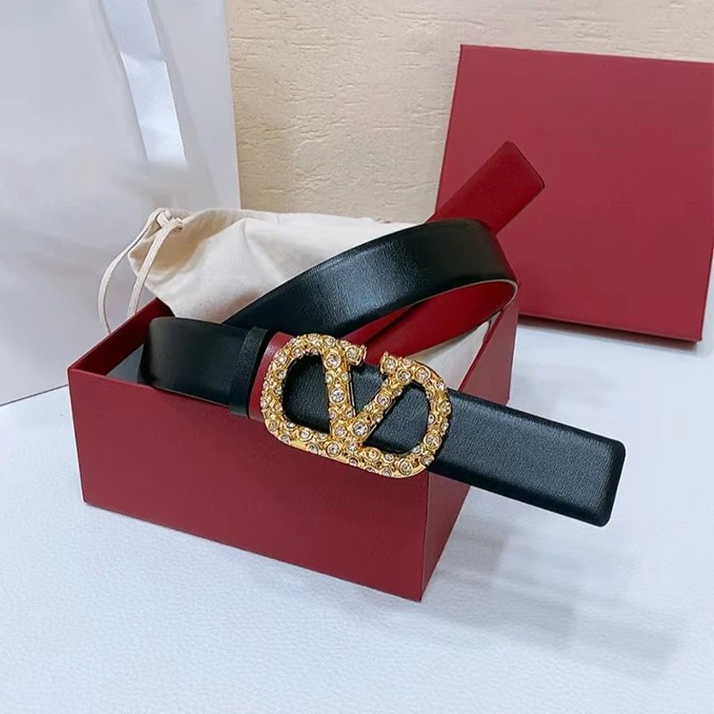 Valentino VLogo Signature Leather Belt with Crystal Embellished Buckle