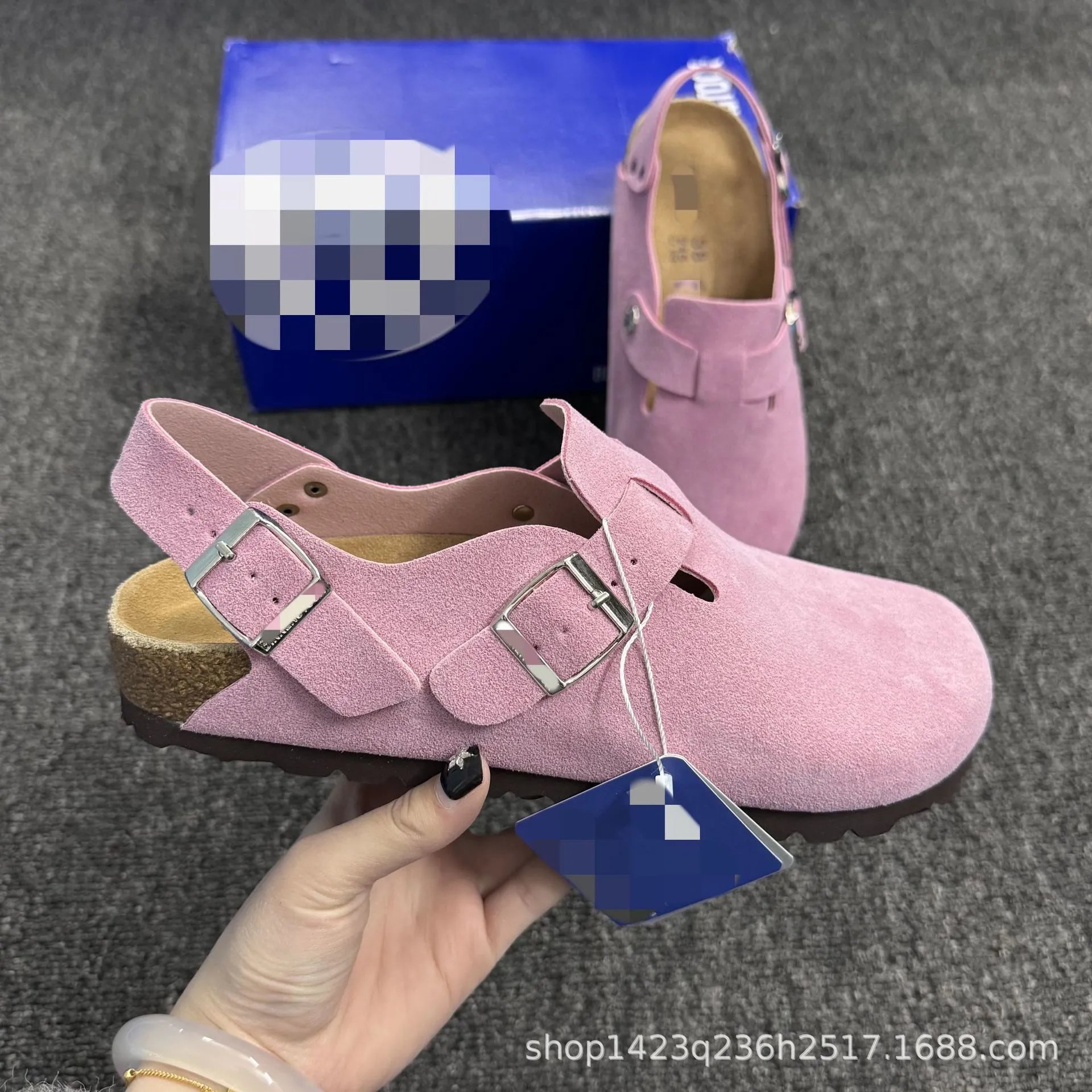 Unisex Two-Strap Suede Clog with Adjustable Buckles and Cork Footbed