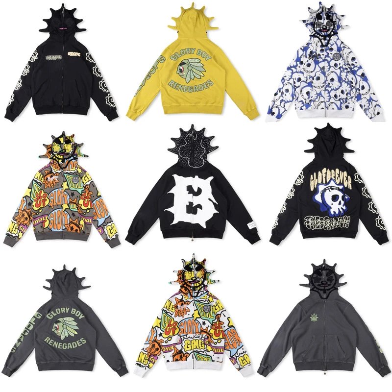 Glo Gang Spiked Hood Zip-Up Graphic Sweatshirt
