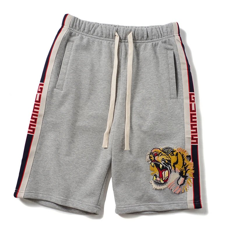 Gucci French Terry Sweat Shorts with Embroidered Tiger and Side Stripes