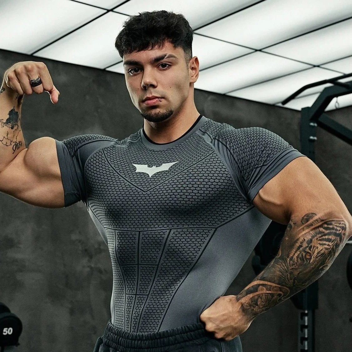 Men's Batman Logo Hex Pattern Compression Training Shirt